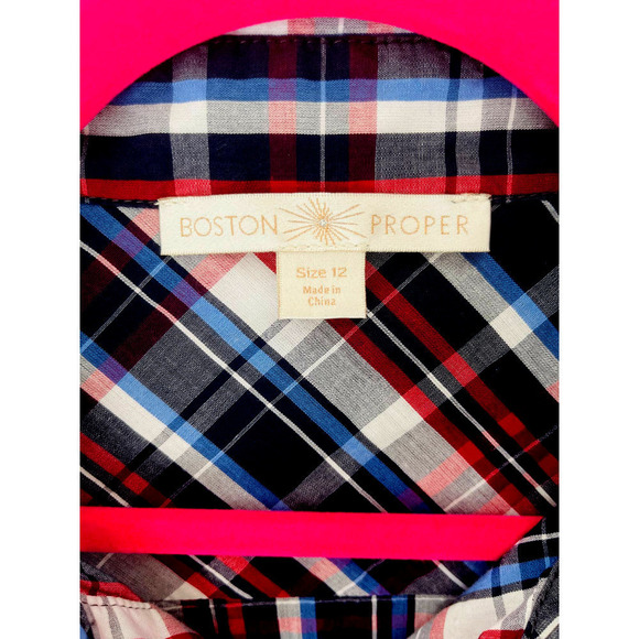Boston Proper long sleeve plaid button down with ruffled‎ bottom sz 12 - Picture 4 of 8